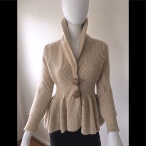 Artico tan bulky sweater jacket w/ruffle bottom